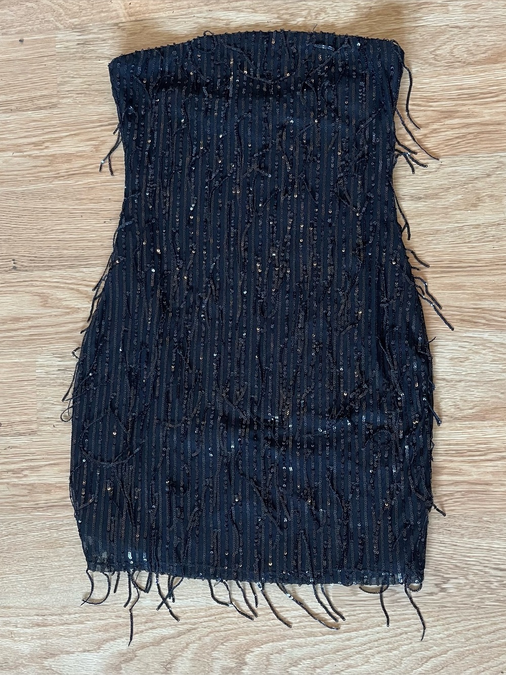 wild fable Black Strapless Sequin Fringe Mini Dress